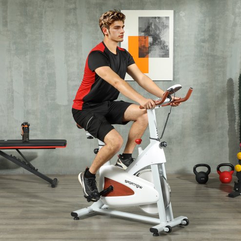 SPORTNOW Indoor Exercise Biker, Quiet Stationary Bike, Stylish Cycling Machine with Adjustable Seat and Resistance, LCD Monitor, Tablet Holder, for Home Gym Cardio Workout, White