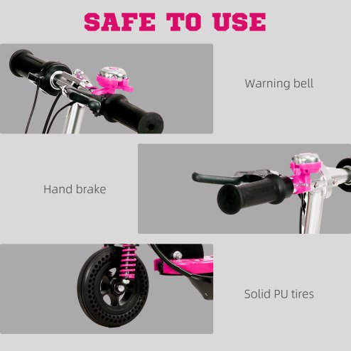 HOMCOM Folding Ride on Powered Scooter, 120W, with Warning Bell, 15km/h Maximum Speed, for Ages 4-14 Years, Pink