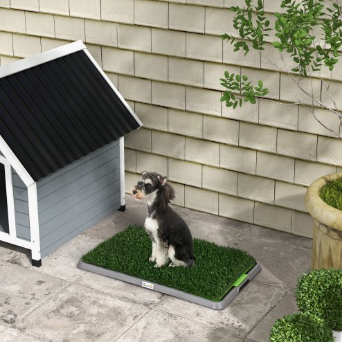 PawHut Dog Toilet, Artificial Grass for Dogs with Tray for Potty Training Indoor Outdoor Use, Puppy Dog Grass Pad Easy to Clean, 2 Packs, 67 x 41cm, Green Image