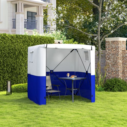 Outsunny Pop Up Gazebo with Sides, 2m x 2m Easy 1 Person Setup Party Tent with Carry Bag, Stakes, Ropes, Folding Multifunctional Instant Shelter, Dark Blue and White