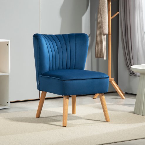HOMCOM Velvet Accent Chair Occasional Tub Seat Padding Curved Back with Wood Frame Legs Home Furniture Dark Blue