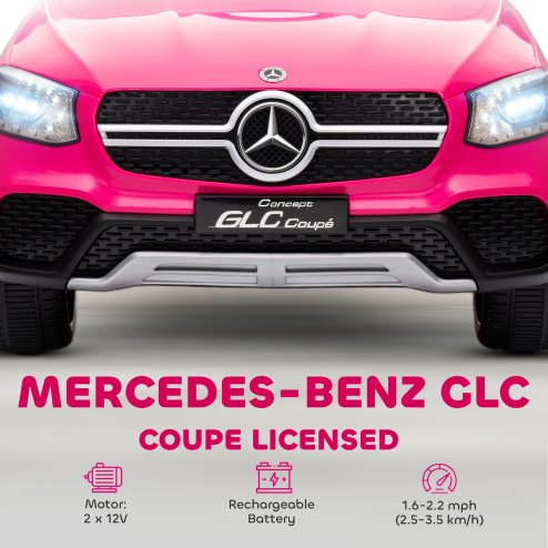 AIYAPLAY Mercedes-Benz GLC Coupe Licensed Kids Ride on Car, 12V Battery Powered Kids Electric Car with Remote Control, Soft Start, LED Light, Music, MP3, 3 Speed, for 3-6 Years, Pink