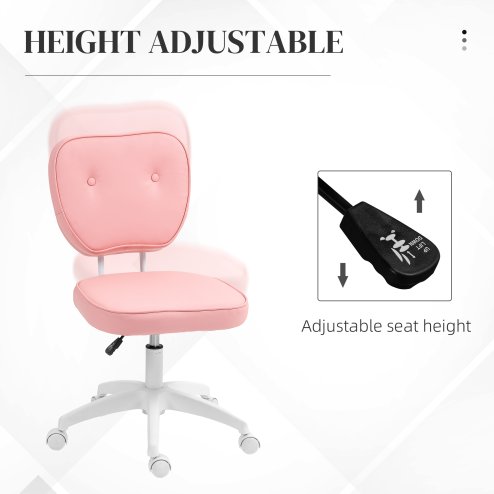 Vinsetto Cute Armless Office Chair, Small PU Leather Computer Desk Chair with Adjustable Height, Swivel Wheels, Mid Back, Pink