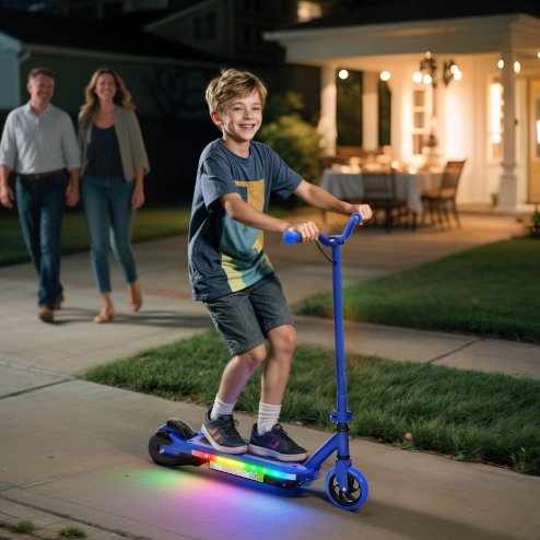 AIYAPLAY Electric Scooter for Ages 6-14 Years, with Colourful Light and Electric Brake, Electric Scooter E Scooter, Up to 10km/h, 8km, Blue Image