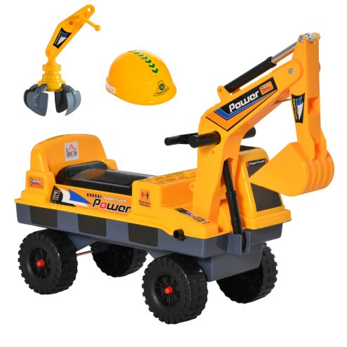 HOMCOM 2 in 1 Ride on Excavator Digger No Power Detachable Digging Bucket and Grab Bucket Music Light for 2-3 Years Old Image