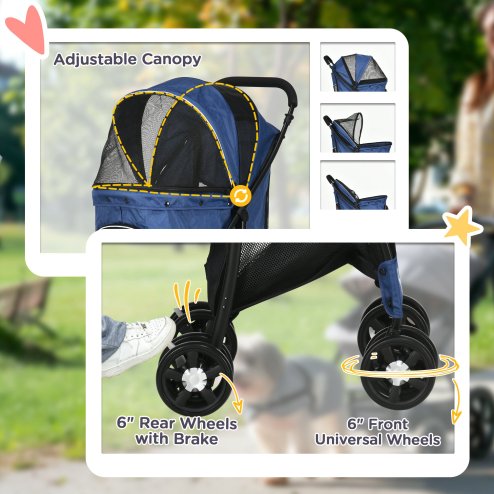 PawHut Dog Pram Dog Stroller Pet Pushchair with Universal Wheels, Brake for Small Breeds - Blue