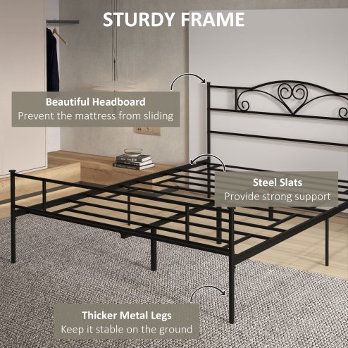 HOMCOM 5ft4 King Metal Bed Frame, Steel Bed Base with Headboard and Footboard, 31cm Under-bed Storage Space and Metal Slat Support for Bedroom, 165 x 211cm, Black