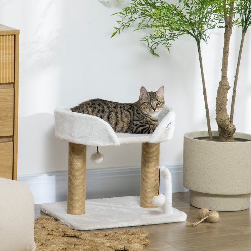 PawHut Cat Scratching Post Cat Tree Tower With Bed for Indoor Cats Scratcher Toy Balls 48 x 38 x 42cm - White