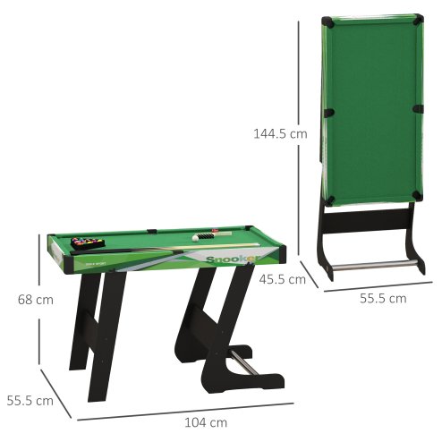 SPORTNOW Folding Pool Table Set, 104cm Mini Snooker Table with 2 Cues, 16 Balls, Chalk, Triangle, Brush, Portable Billiards Table for Youth and Adults, Green