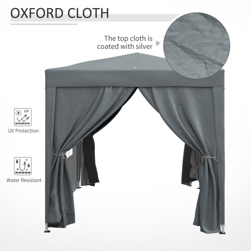 Outsunny 2 x 2 m Garden Pop Up Gazebo, Wedding Party Tent Marquee, Water Resistant Awning Canopy With Sidewalls, Windows, Carry Bag, Grey
