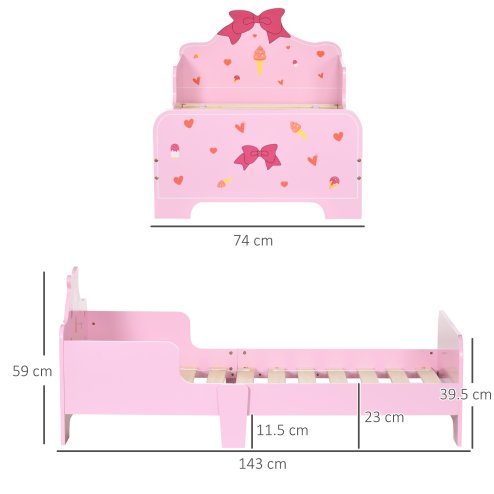 ZONEKIZ Kids Toddler Bed, Safety Rails, Kids Bedroom Furniture for Boys, Girls, Ages 3-6 Years, 143 x 74 x 59cm - Pink
