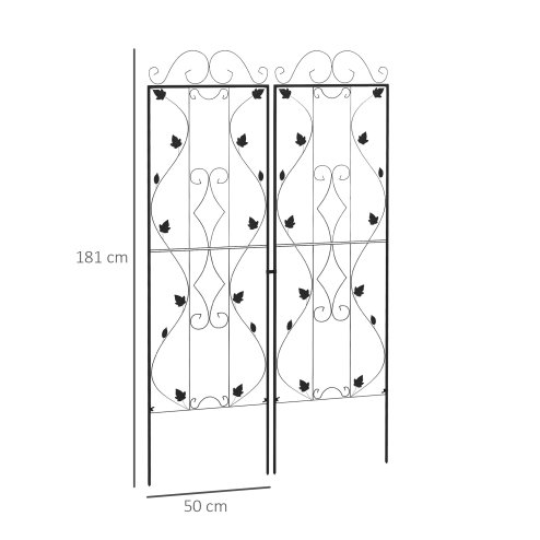 Outsunny Set of 2 Garden Trellis, Metal Trellis for Climbing Plants Support Frames, 50 x 181cm, Leaf Design