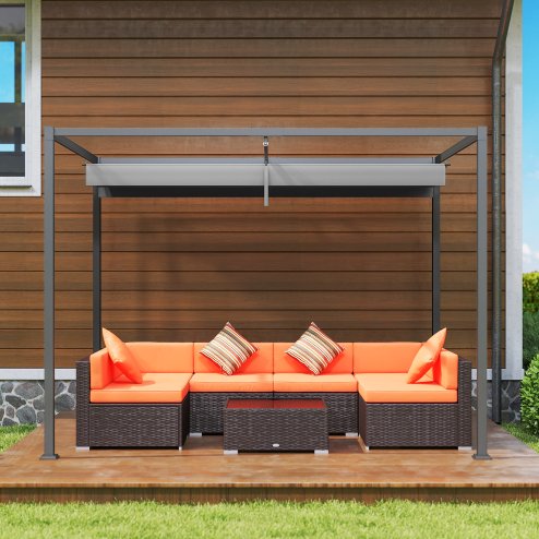 Outsunny 3 x 2m Metal Outdoor Pergola with Retractable Roof, Outdoor Gazebo Canopy Shelter with Drainage Holes for Garden, Patio, Lawn, Grey