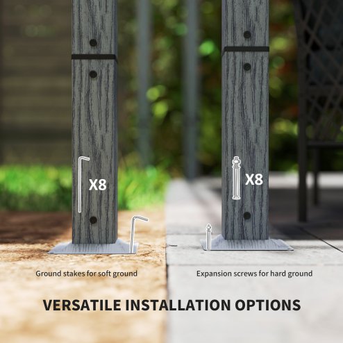 Outsunny 3 x 3(m) Garden Pergola with Retractable Roof Canopy and Wood Grain Aluminium Frame, Outdoor Gazebo Pergola Kit, UPF30+ Sun Shade Shelter for Deck, Porch, Grey