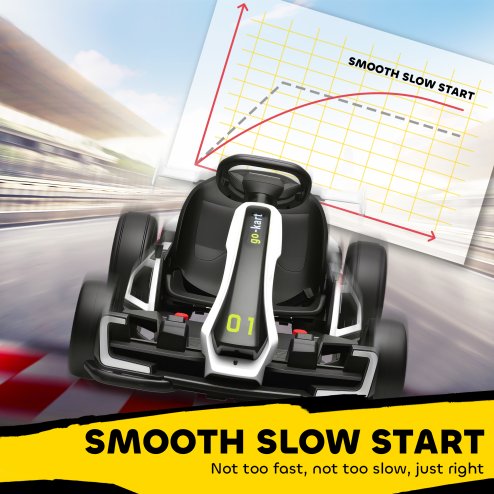 HOMCOM 24V Electric Go Kart for Kids, Ride On Racing Kart with Adjustable Seat, Battery Powered Drifting Ride On Car with Music, Light, Slow Start, Button Start, Horn, for 6-12 Years, White