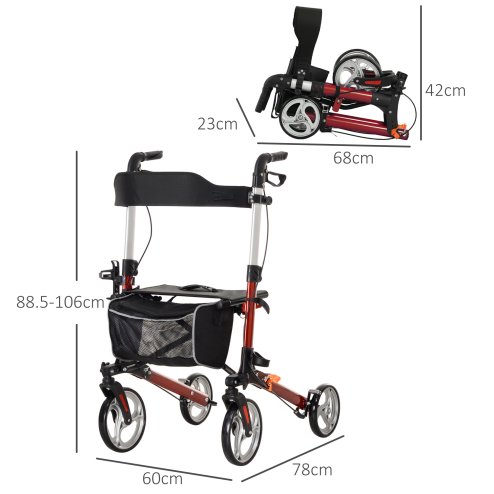 HOMCOM Folding Rollator Walker with Seat and Backrest, for Tall Over 6'9