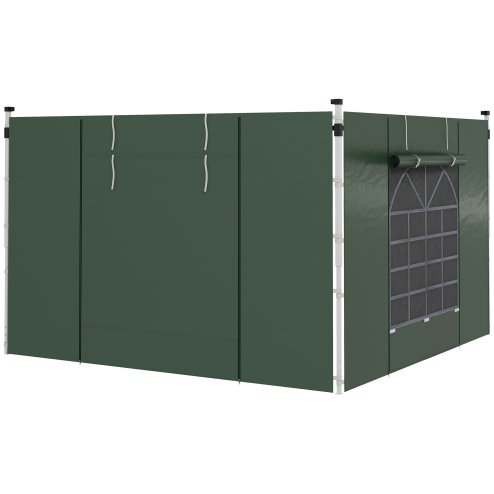 Outsunny Gazebo Side Panels with Windows and Doors, for 3x3(m) or 3x6m Pop Up Gazebo, 2 Pack Sides Replacement, Green