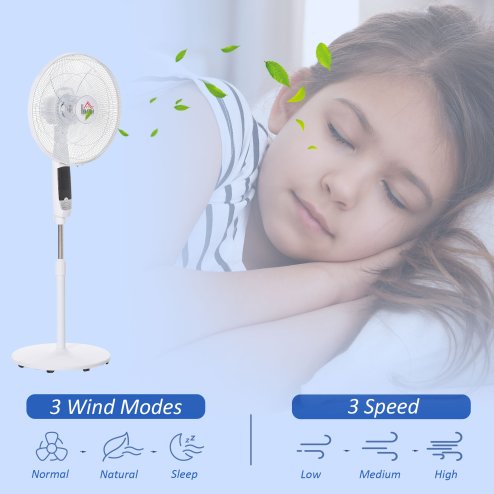 HOMCOM 16'' Pedestal Stand Fan, 3 Speed 3 Mode, 85 Degree Oscillation, LED Panel, 3M Remote Controller, Height Adjustable for Living Room, Bedroom, Garage, Office, Black and White