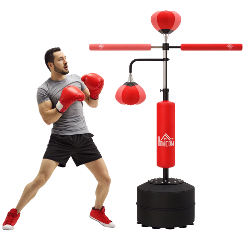 HOMCOM 3-in-1 Boxing Punching Bag Free Standing with 2 Speed Balls, 360 Degree Relax Bar, PU-Wrapped Boxing Bag and Fillable Base, 160-230cm Adjustable Height, Red