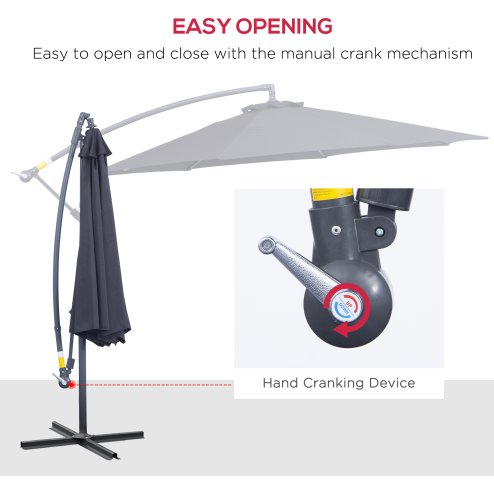 Outsunny 3(m) Garden Cantilever Parasol Patio Banana Hanging Umbrella Sun Shade with Crank and Tilt, 8 Ribs and Cross Base, Black
