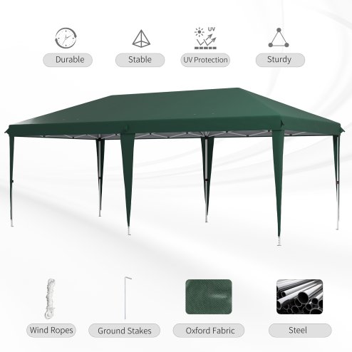 Outsunny Pop Up Gazebo 3 x 6m, Foldable Canopy Tent, Height Adjustable Wedding Awning Canopy w/ Carrying Bag, Green