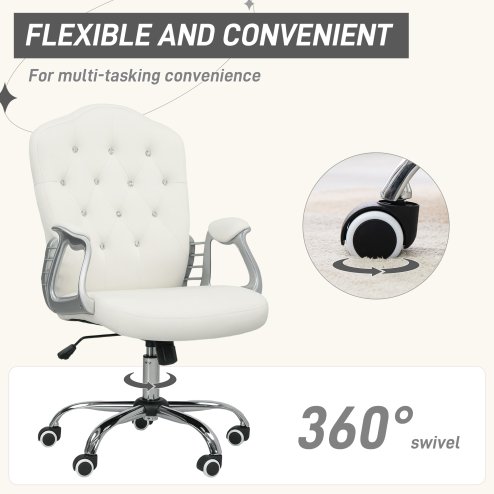 Vinsetto Home Office Chair, Velvet Computer Chair, Button Tufted Backrest with Swivel Wheels, Adjustable Height and Tilt Function, Cream White