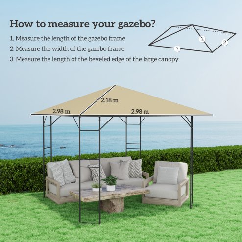 Outsunny 3 x 3(m) Gazebo Canopy Replacement Cover, Garden Gazebo Roof Replacement with Drain Holes, Water Resistant PVC Coating, 370g, UPF30+, TOP COVER ONLY