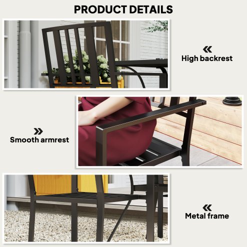 Outsunny Set of 2 Garden Chairs, Stackable Outdoor Chairs with Metal Slatted Seat & Backrest, for Yard, Garden, Black