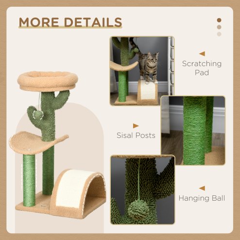 PawHut Cat Tree, 72cm Cat Scratching Post with Bed, Kitty Activity Centre, Cat Climbing Tower with Ball Toy Curved Scratching Pad, Brown