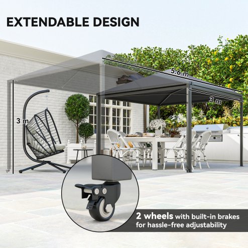 Outsunny 3 x 3 or 3x 6m Garden Gazebo with Extendable Awning and Wheels, UPF30+ Outdoor Metal Gazebo Canopy Shelter for BBQ, Event, Party