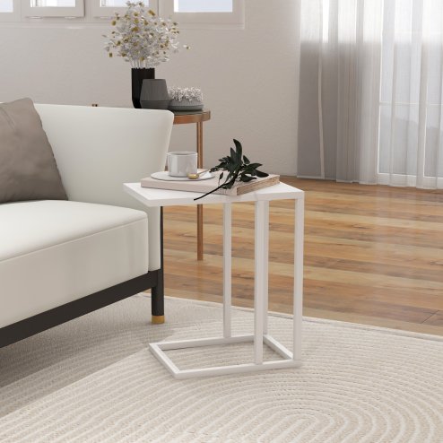 HOMCOM C Shape End Table w/Metal Frame Sofa Side Table Narrow Snack Coffee Table for Living Room Image