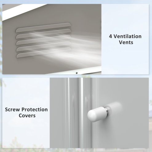 Outsunny 7.7 x 5.7ft Metal Garden Shed, Galvanised Outdoor Tool Storage House with Ventilation Slots and Sliding Doors, Light Grey