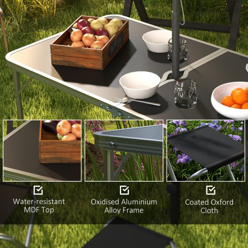 Outsunny 4ft Folding Picnic Table and Chairs, Portable Camping Table and Chairs Outdoor Indoor Use for BBQ Picnic Garden Parties