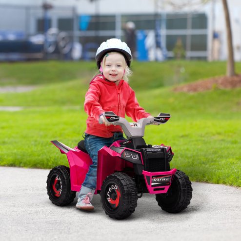 HOMCOM 6V Electric Quad Bike Kids Ride On All Terrain Vehicle with Forward Backward Function, for Ages 18-36 Months - Pink