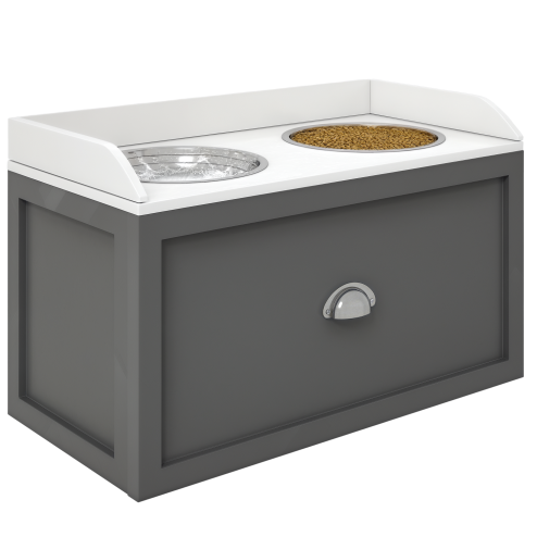 PawHut Stainless Steel Raised Dog Bowls, Double Dog Food and Water Bowl w/ 21L Storage Drawer, for Large Dogs - Grey