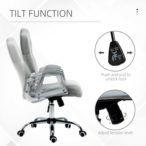 Vinsetto Home Office Chair, Velvet Computer Chair, Button Tufted Backrest with Swivel Wheels, Adjustable Height and Tilt Function, Grey