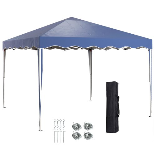 Outsunny 3x3(m) Pop Up Gazebo, Foldable Party Tent with Wave Edge and Carry Bag, Height Adjustable Festival Camping Canopy for Garden Outdoor, Blue Image