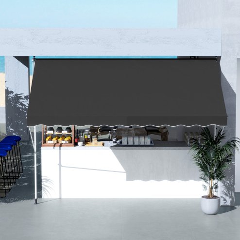 Outsunny Balcony 3 x 1.5m Manual Adjustable Awning, DIY Patio Clamp Awning Canopy, Retractable Shade Shelter Easy to Move for Balcony, Black