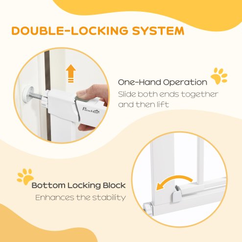 PawHut Dog Gate with Cat Flap Pet Safety Gate Barrier, Stair Pressure Fit, Auto Close, Double Locking, for Doorways, Hallways, 75-82 cm White