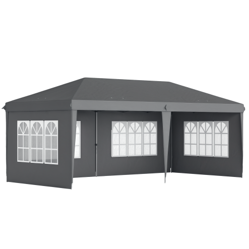 Outsunny 3 x 6m Garden Pop Up Gazebo, Height Adjustable Marquee Party Tent with Sidewalls, Storage Bag, Grey