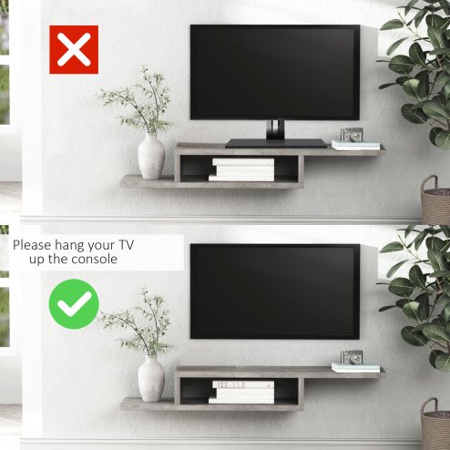 HOMCOM Floating TV Unit, Wall Mounted TV Stand with Open Shelf and 2 Cable Holes, Entertainment Unit for Living Room