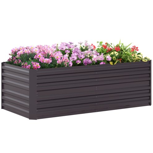 Outsunny Raised Beds for Garden, Galvanised Steel Outdoor Planters with Multi-reinforced Rods for Vegetables, Plants, Flowers and Herbs, 180 x 90 x 59 cm, Dark Grey