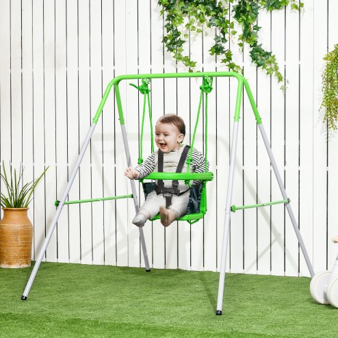 Outsunny Kids Swing Set Baby Swing, Indoor Outdoor Nursery Swing, with Safety Seat Belt, Support Back, for Toddlers 6-36 Morths - Green