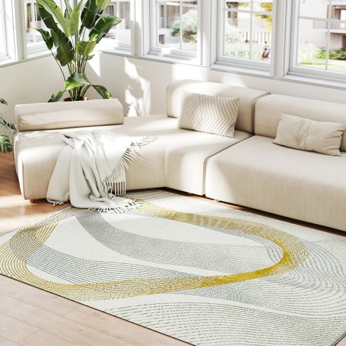 HOMCOM Modern Area Rug, Machine Washable Rug, Allergy-Friendly Floor Carpet for Living Room, Bedroom, Dining Room, Home Office, 170 x 120 cm, Cream White