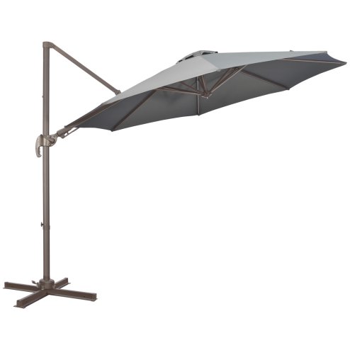 Outsunny 3(m) Cantilever Parasol 360 Rotation Roma Umbrella Hanging Sun Shade with Aluminium Frame, Tilt Crank, 8 Ribs and Cross Base, Dark Grey