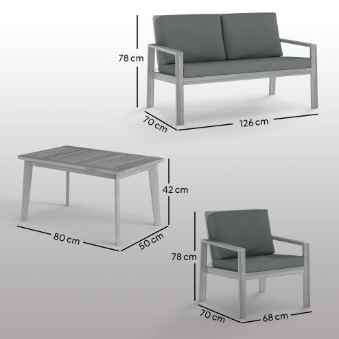 Outsunny 4 Pieces Garden Furniture Set with Cushions, Wooden Garden Sofa Set with 1 Loveseat, 2 Armchairs and 1 Coffee Table, Outdoor Table and Chairs for Conservatory, Balcony, Patio, Light Grey