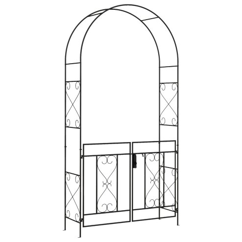 Outsunny Outdoor Garden Arch with Double Gates, Metal Garden Arbor for Climbing Plants, Roses, Vines, Wedding Arch for Outdoor, 114L x 36W x 232H cm, Black Image
