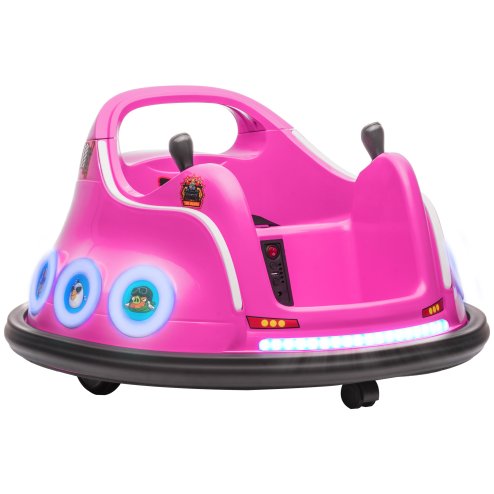 AIYAPLAY Angry Bird Licensed 12V Kids Bumper Car, 360 Rotation Waltzer Car with Joysticks, Remote Control, Music USB LED Lights, for 3-5 Years Old - Pink