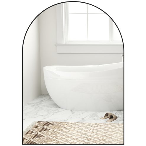 HOMCOM Arch Bathroom Mirror, 50 x 70cm Steel Framed Wall Mirror, Decorative Mirror for Bedroom, Living Room, Entryway