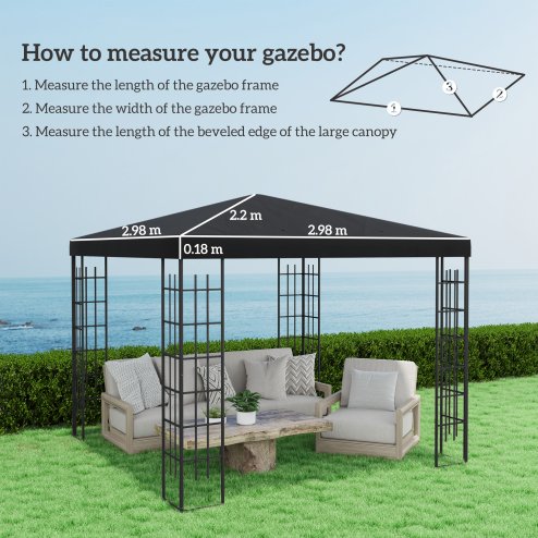 Outsunny 3 x 3(m) Gazebo Canopy Replacement Cover, Garden Gazebo Roof Replacement with Drain Holes, Water Resistant PVC Coating, 370g/ UPF30+, TOP COVER ONLY